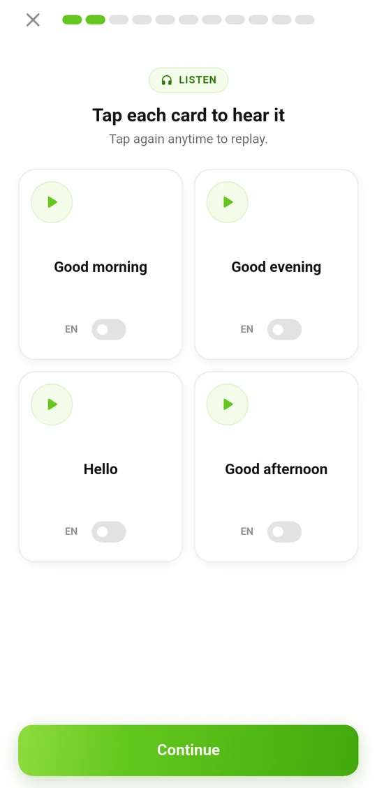 Listen: Tap each card to hear it as many times as you like.